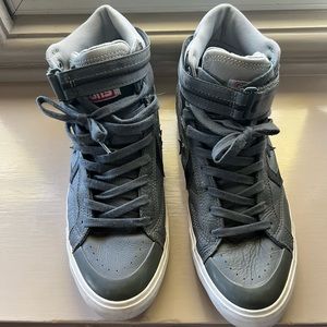 Converse CONS grey leather high tops with ankle strap
